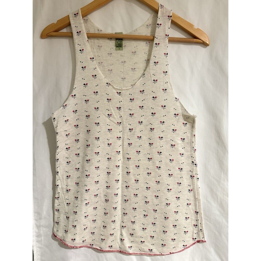 Vintage Y2K Alternative Earth Floral Cream Racer back Tank Top L Boho Sustainabl